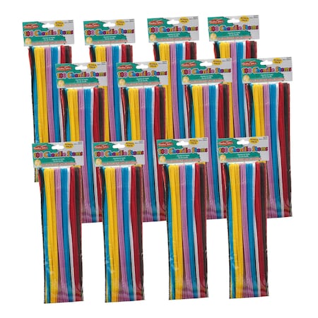 Charles Leonard Chenille Stems, Jumbo Fluffy Thick Stem, 6mm x 12in., Assorted Colors, 100-Piece Set, 12PK 65600